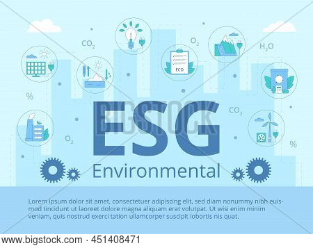 Esg Environmental Business Concept. Template For Presentation. Banner. Header In The Center With Ico