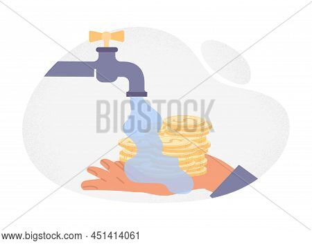 Laundering Dirty Money. Hands Substitute Coins Under Water From The Tap. Criminal Processes And Ille