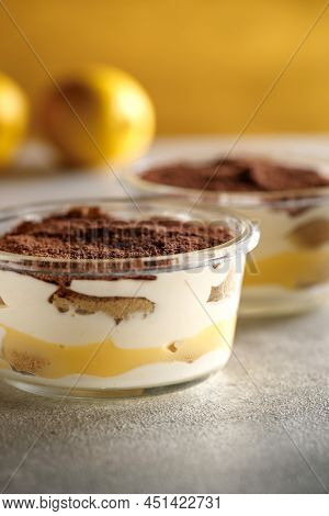 Tiramisu. Dessert With Cream For Breakfast. High Quality Photo