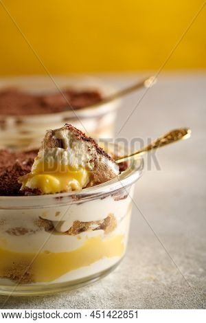 Tiramisu. Dessert With Cream For Breakfast. High Quality Photo