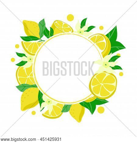 Holiday Wreath Decorated With Ripe Yellow Lemons, Hand-drawn. Isolated On A White Background. Sample