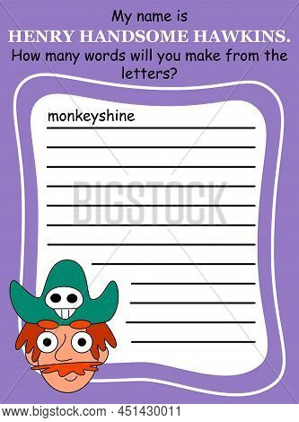 Anagram Game With A Funny Cartoon Pirate For Kids Vector Illustration
