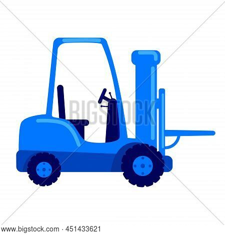 Forklift Semi Flat Color Vector Object. Lift Truck. Sideloader Vehicle. Full Sized Item On White. Ca