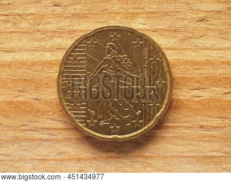 Twenty Cents Coin, French Side Showing A Female Sower, Currency Of France, European Union