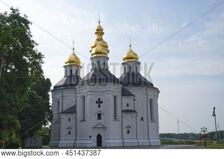 Beautiful Cloudy Sky Over The Ancient Orthodox Church Of St. Catherine In The Ukrainian City Of Cher