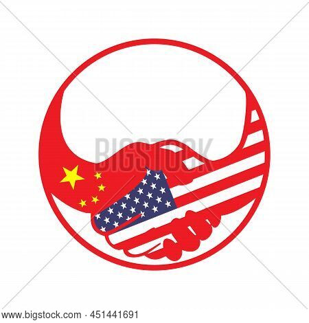 Handshake Logo. Flags Of Usa And China. Economic Cooperation. Partnership, Frienship. Vector Illustr
