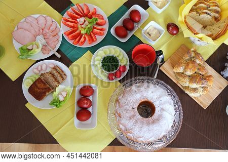 Easter Breakfast Table In Poland. Easter Foods In Europe. Easter In Poland - Wielkanoc.