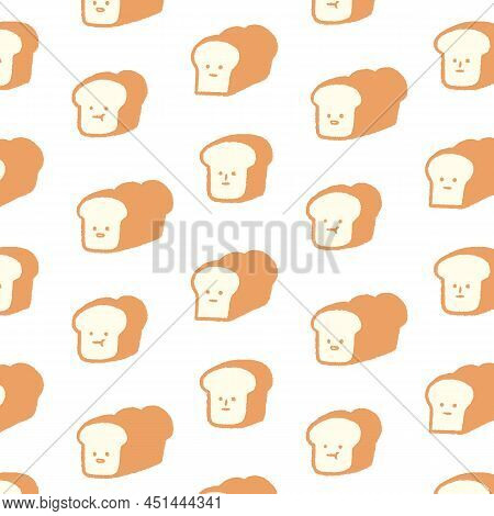Hand Drawn Vector Illustration Of Bread Pattern On White Background In Cartoon Style. For Textile, F