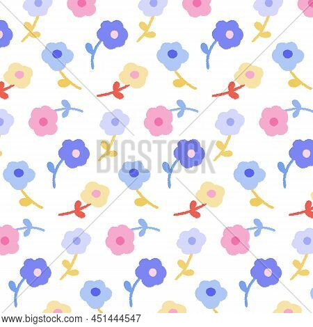 Hand Drawn Vector Illustration Of Flower Pattern In Cartoon Style.
