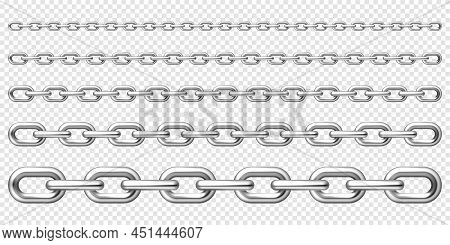 Realistic Metal Chain With Silver Links On Checkered Background. Vector Illustration.