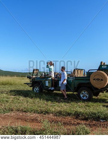 South Africa Kwazulu Natal February 20222, Luxury Safari Car During A Game Drive, Couple Men And Wom