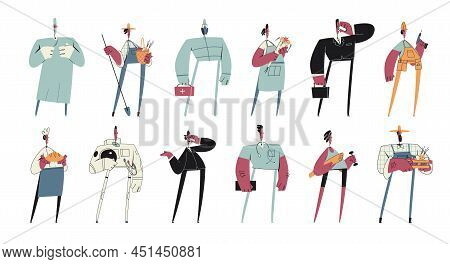 Characters Of Different Professions In Uniform. Men And Women Workers With Various Occupations And C