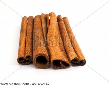 Cassia (cinnamomum Aromaticum) Sticks Isolated On White Background