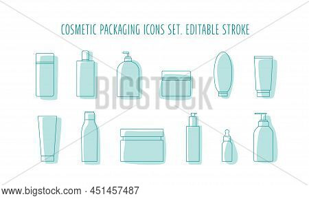 Cosmetic Plastic Bottle Icon Set For Packaging Design. Vector Stock Illustration Isolated On White B