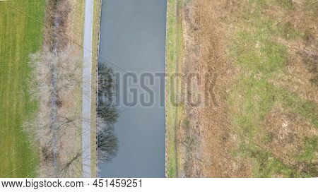 Canal Dessel Schoten Aerial Photo In Rijkevorsel, Kempen, Belgium, Showing The Waterway In The Natur