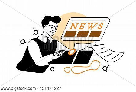Writer With Article In Hand. Man Prepares Newspaper For Release. Latest News And Current Information