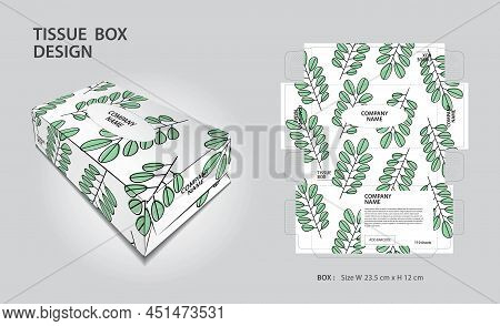 Tissue Box Design Green Leaves Background, Box Mock Up, 3d Box, Can Be Use Place Your Text And Logos