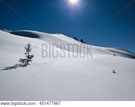 Winter Landscape In A Beautiful Snowy Mountain Landscape In Switzerland On The Mountain Silberen