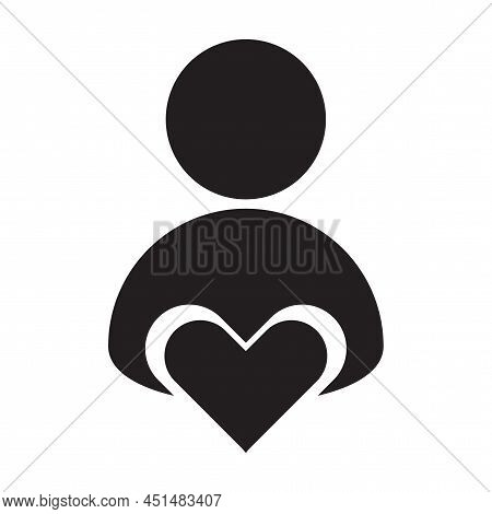 Man Icon With Heart In Flat Style. Business Vector Icon. Love Symbol. Vector Illustration. Stock Ima