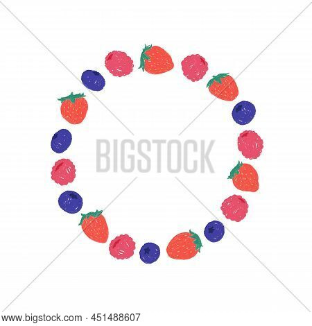 Hand Draw Vector Illustration Of Strawberry, Blueberry, Raspberry With Blank Space For Text On White