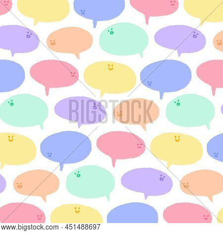 Hand Drawn Vector Illustration Of Speech Bubbles With Face Pattern.balloon Doodle Style.cartoon Comi