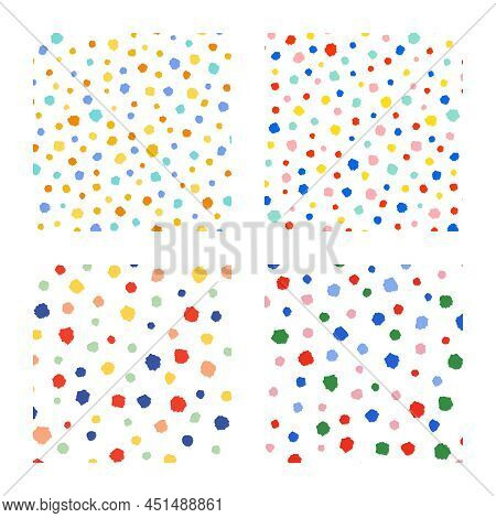 Set Of Cute Random Colourful Dot Pattern Vector Illustration. Isolated On White Background