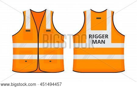 Safety Reflective Vest With Label Firigger Man Tag Flat Style Design Vector Illustration Set. Orange