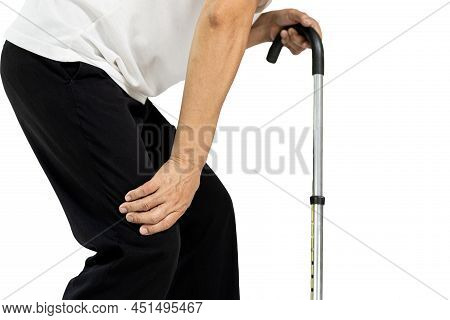 Asian Middle Aged Man Holding Her Pain Knee With Hand,male Suffering From Osteoarthritis Or Gout,gou