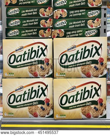Swindon, Uk - March 24, 2022: Packets Of Oatibix On Supermarket Shelves.