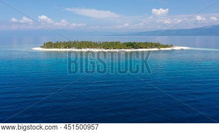 Tropical Island. A Small Island With A White Sandy Beach And Palm Trees. Beautiful Seascape. Beautif