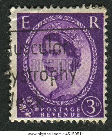 UK-เซอร์กา 1952:A แสตมป์ที่พิมพ์ในประเทศอังกฤษแสดงรูปของ Elizabeth II เป็นพระมหากษัตริย์รัฐธรรมนูญของ 16 