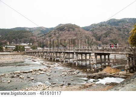 Autumn Background Togetsukyo Bridge Hozu River In Arashiyama District Kyoto, Japan., The Famous Toge