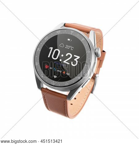 Smart Watch With Display On. Fashion Watch With Leather Strap.