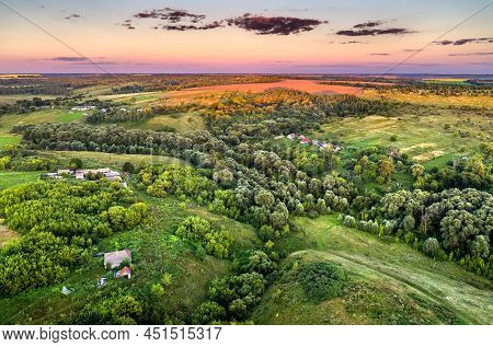 Landscape Of The Russian Chernozemie. Bolshoe Gorodkovo Village, Kursk Region, Near The Ukrainian Bo