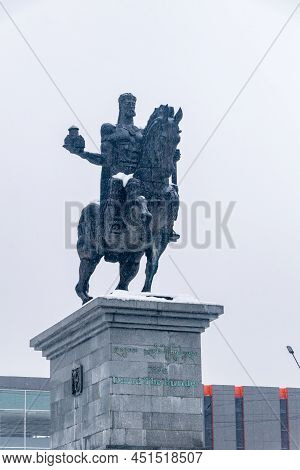 Kutaisi, Georgia - March 18, 2022: Equestrian Monument To King David The Builder.