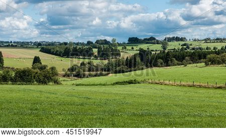Nature Landscapes With Green Hills At Woods During Summer At The East Belgian Countryside Around Bul