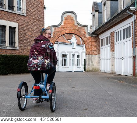 Hakendover, Flemish Brabant Region - Belgium, 03 12 2022- 39 Year Old White Woman With Down Syndrome