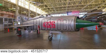 Honolulu, Oahu, Hawaii, United States - August 2016: Ussr Soviet Jet Engine Aircraft Mig-21s Mikoyan