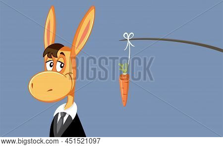 Donkey Wearing Business Suit Pursuing Carrot Bait Vector Cartoon