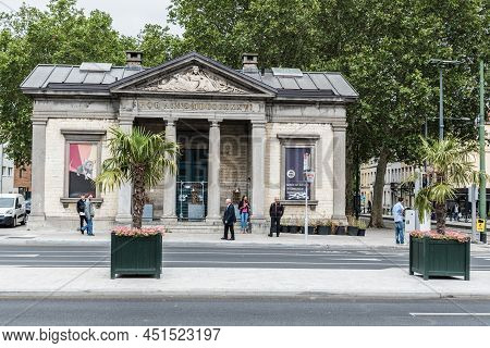 Anderlecht, Brussel, Belgium - 07 16 2019- White Toll Gates As Neoclassical Pavilions Now Serving As