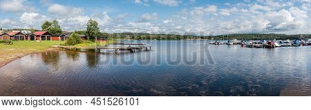 Segersta, Halsingland , Sweden - 08 04 2019 Extra Large Panoramic View Over A Camping With Reflectin