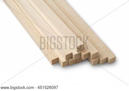 Close Up Stick Balsa Wood,soft And Lightweight Wood Isolated On White Background With Clipping Path