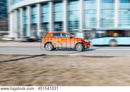 Car Chery Tiggo 5x Moving In The Street. Moscow, Russia - March 2022