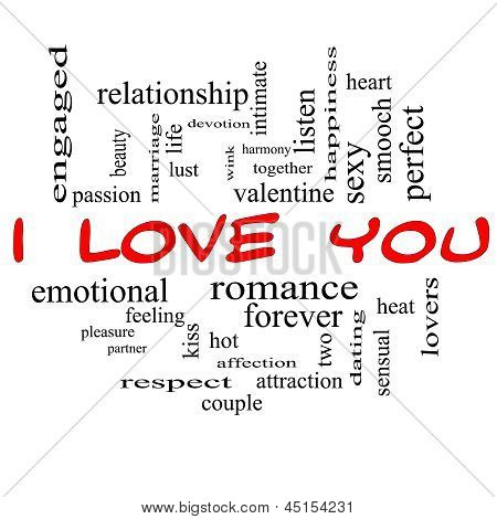 Ich liebe Sie Word Cloud-Konzept In Red Caps