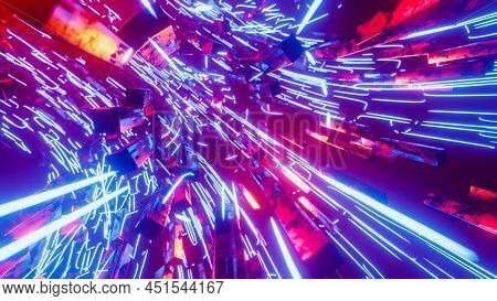 Flying Inside The Hadron Collider. 3d Rendering Illustration.