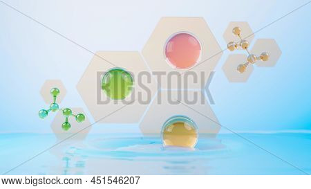3d Render Of Simple Chemical Bond In Side Cell Or Molecules. The Associated Of Atoms, Ions, Bond And