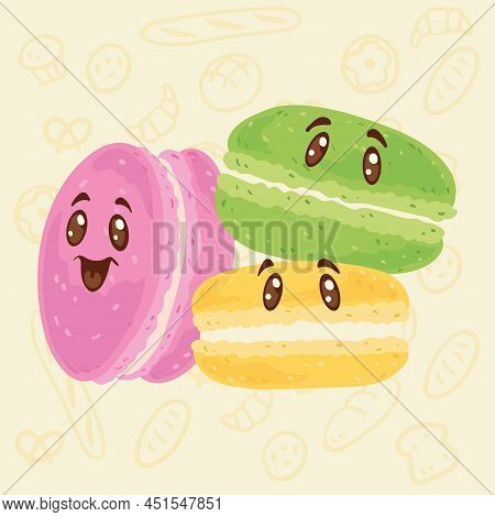 Group Of Happy Cute Sweet Cookies Pattern Backery Background Vector Illustration