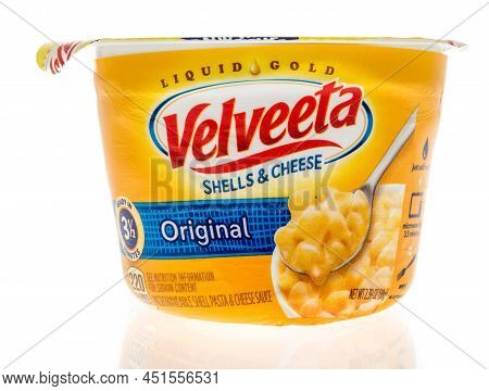 Winneconne, Wi -20 March 2021: A Package Of Velveeta Shells And Cheese On An Isolated Background