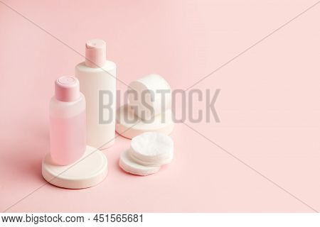 Cosmetics Spa Branding Mock Up Top View On Pink Background, Banner For Your Brending, Cosmetology, S