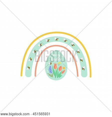 Easter Rainbow Easter Floral Egg. Decorative Floral Graphic Design Element Isolated. Spring Flowers,